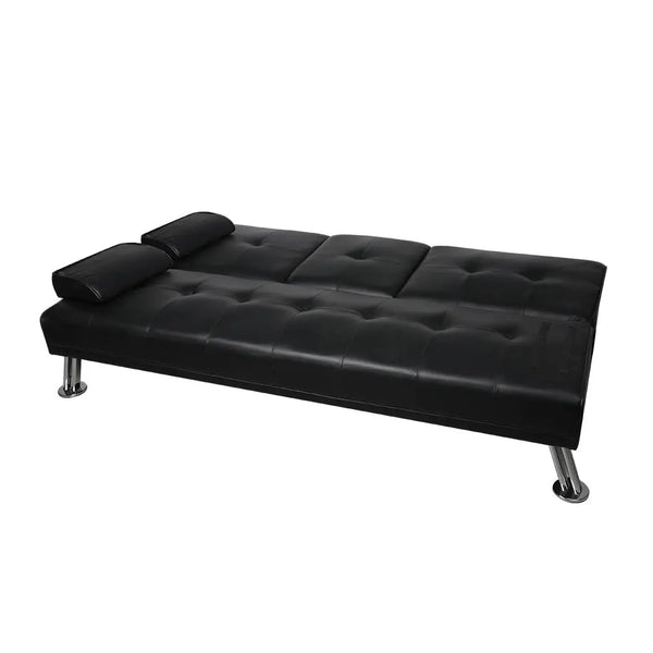 Adjustable Sofa Bed Lounge Futon Couch Leather Beds 3 Seater Cup Holder Recliner Black Deals499