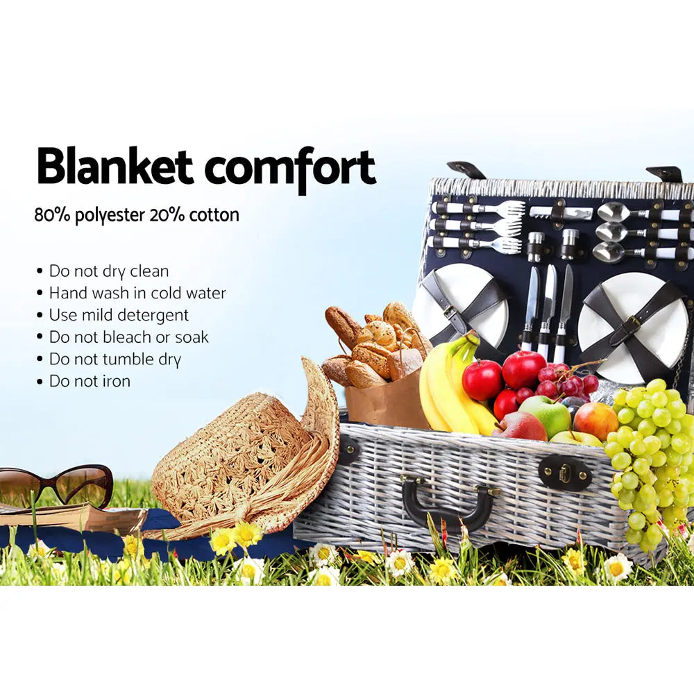 Alfresco 6 Person Picnic Basket Set Cooler Bag Wicker PU Fastening Straps Plates Deals499
