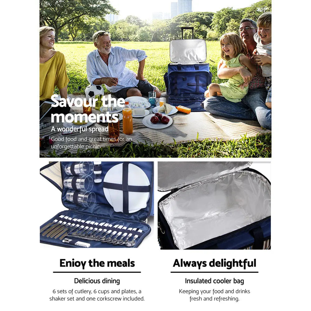Alfresco 6 Person Picnic Basket Set Picnic Bag Cooler Wheels Insulated Bag Deals499