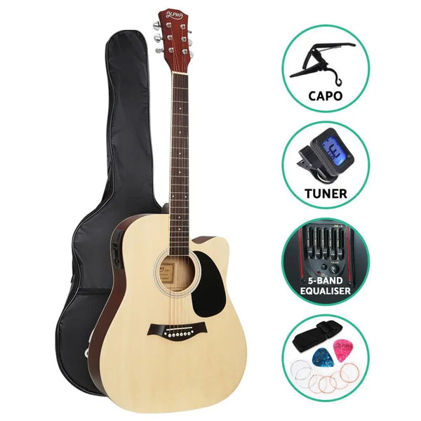 Alpha 41" Inch Electric Acoustic Guitar Wooden Classical with Pickup Capo Tuner Bass Natural Deals499