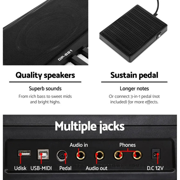 Alpha 88 Keys Electronic Piano Keyboard Electric Holder Music Stand Touch Sensitive with Sustain pedal Deals499