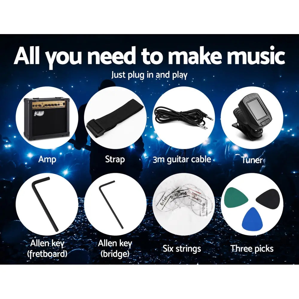 Alpha Electric Guitar And AMP Music String Instrument Rock Black Carry Bag Steel String Deals499