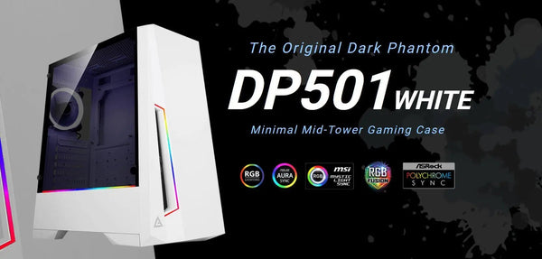 Antec DP501 White ATX ARGB Front LED, LED Control, Tempered Glass, 2.5' x 4, 3.5' x 2, 7x PCI.1x 120mm pre-installed Gaming Case. 2 Years Warranty ANTEC