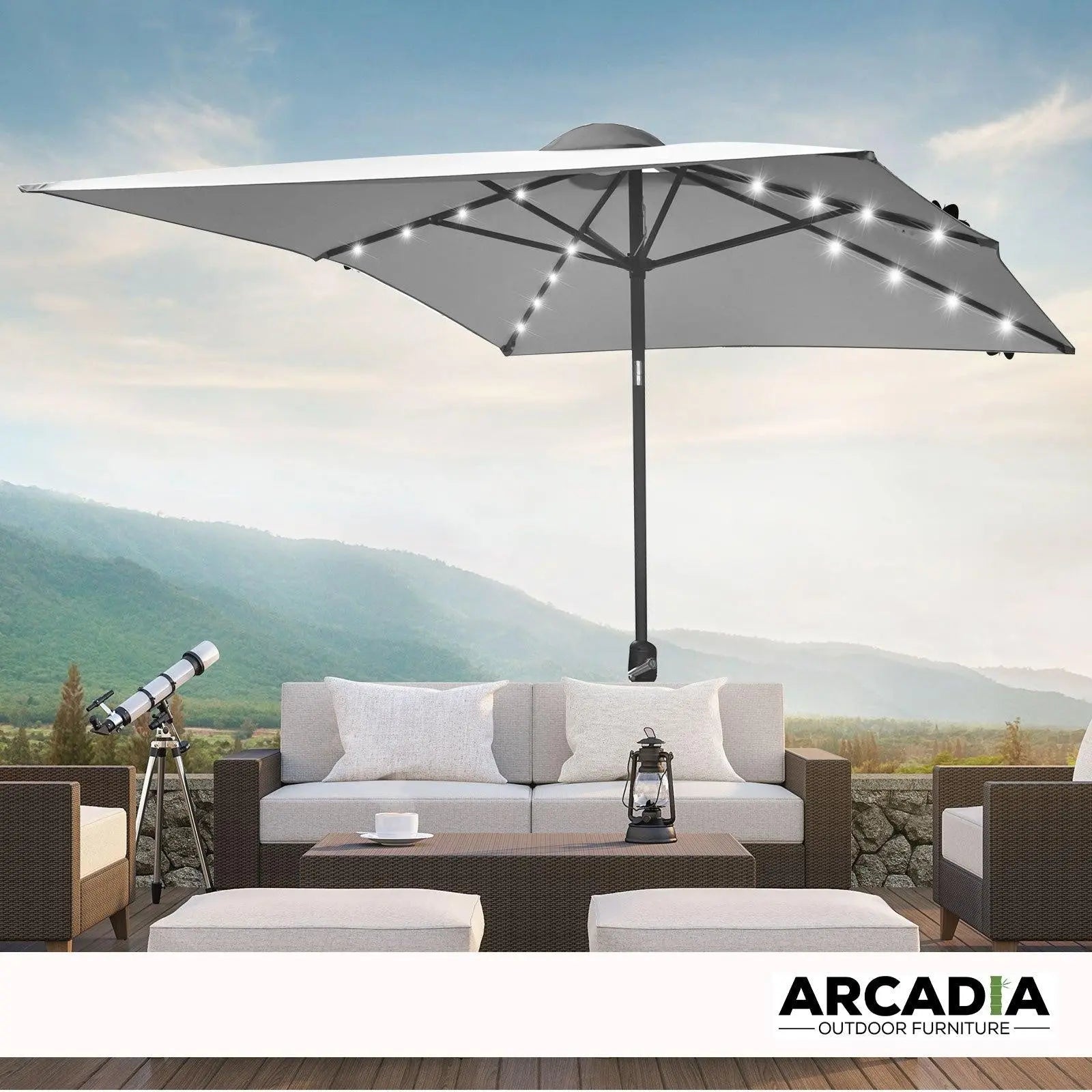 Arcadia Furniture Umbrella 3 Metre with Solar LED Lights Garden Yard Grey Deals499