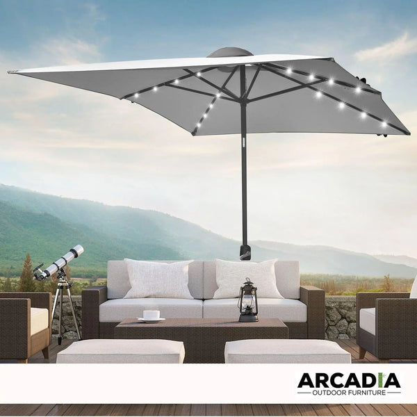 Arcadia Furniture Umbrella 3 Metre with Solar LED Lights Garden Yard Grey Deals499