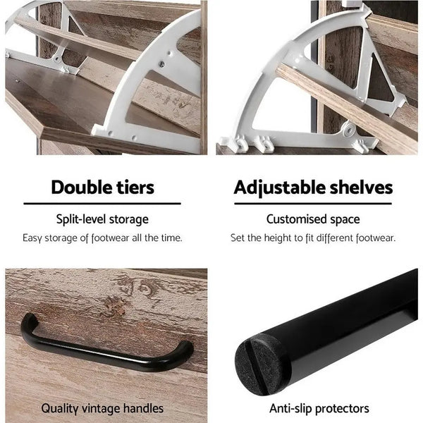 Artiss 12 Pair Wooden Vintage Shoe Rack Storage Cabinet - Wood Deals499