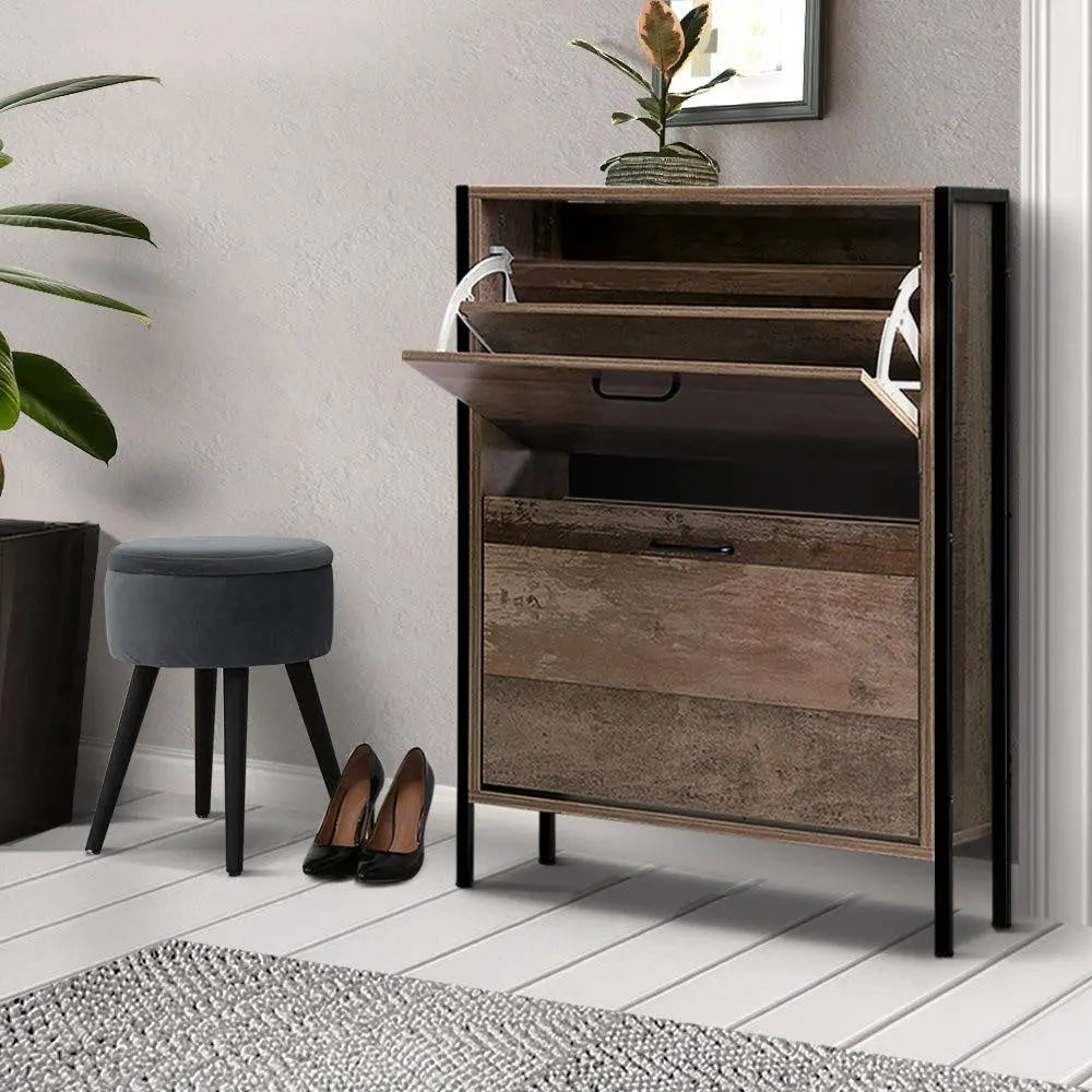 Artiss 12 Pair Wooden Vintage Shoe Rack Storage Cabinet - Wood Deals499