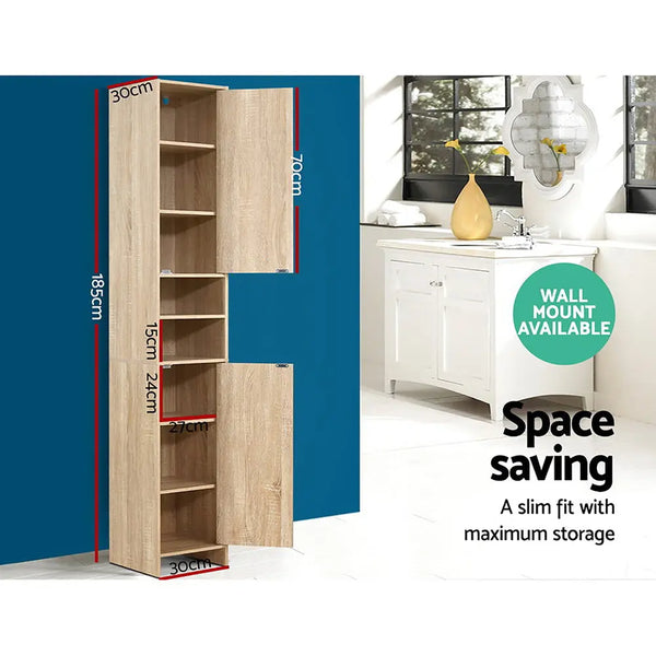 Artiss 185cm Bathroom Cabinet Tallboy Furniture Toilet Storage Laundry Cupboard Oak Deals499