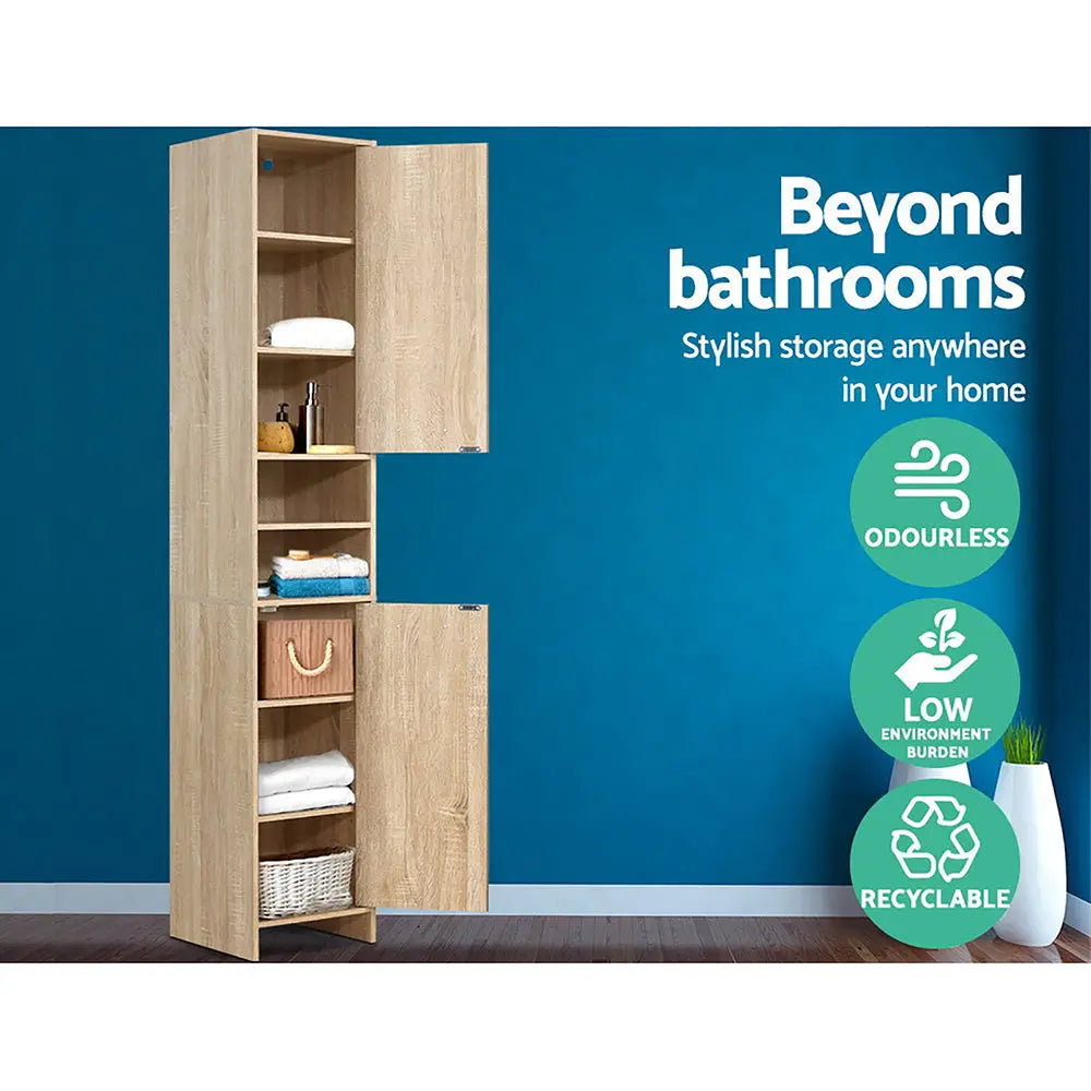 Artiss 185cm Bathroom Cabinet Tallboy Furniture Toilet Storage Laundry Cupboard Oak Deals499