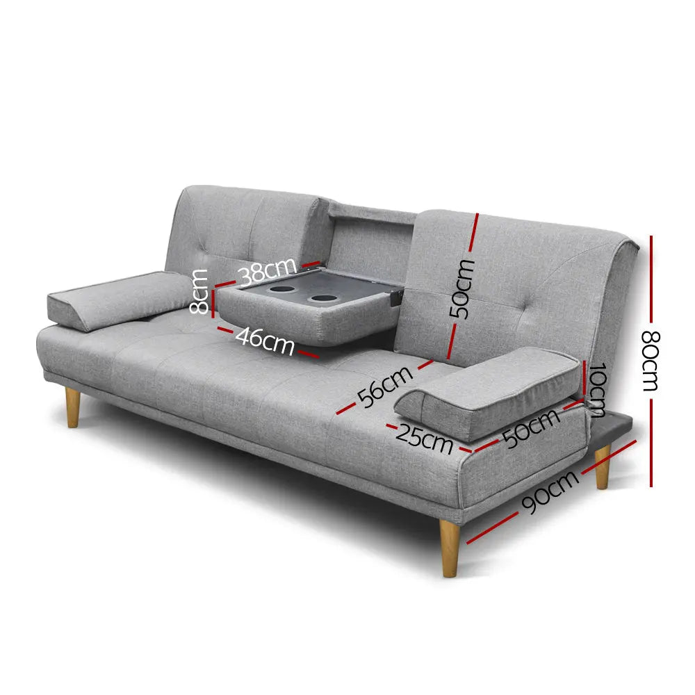 Artiss 3 Seater Fabric Sofa Bed - Grey Deals499