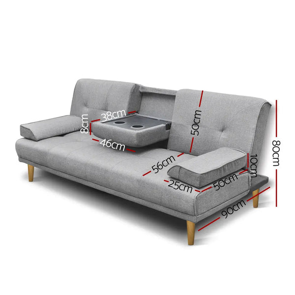 Artiss 3 Seater Fabric Sofa Bed - Grey Deals499