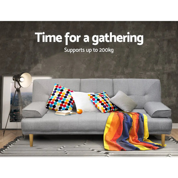 Artiss 3 Seater Fabric Sofa Bed - Grey Deals499