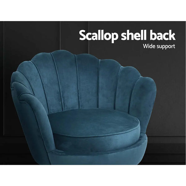 Artiss Armchair Lounge Chair Accent Retro Armchairs Lounge Shell Velvet Navy Deals499