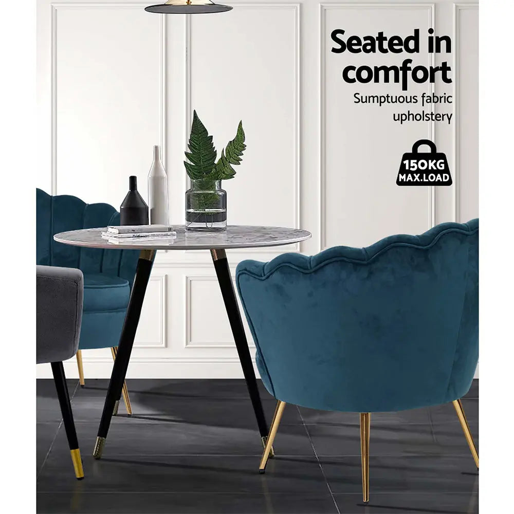 Artiss Armchair Lounge Chair Accent Retro Armchairs Lounge Shell Velvet Navy Deals499