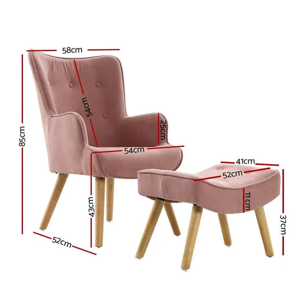 Artiss Armchair Lounge Chair Ottoman Accent Armchairs Sofa Fabric Chairs Pink Deals499