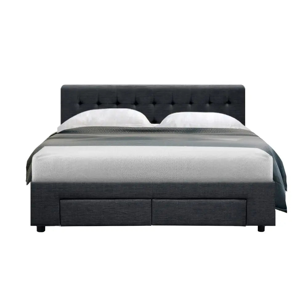 Artiss Avio Bed Frame Fabric Storage Drawers - Charcoal Double Deals499