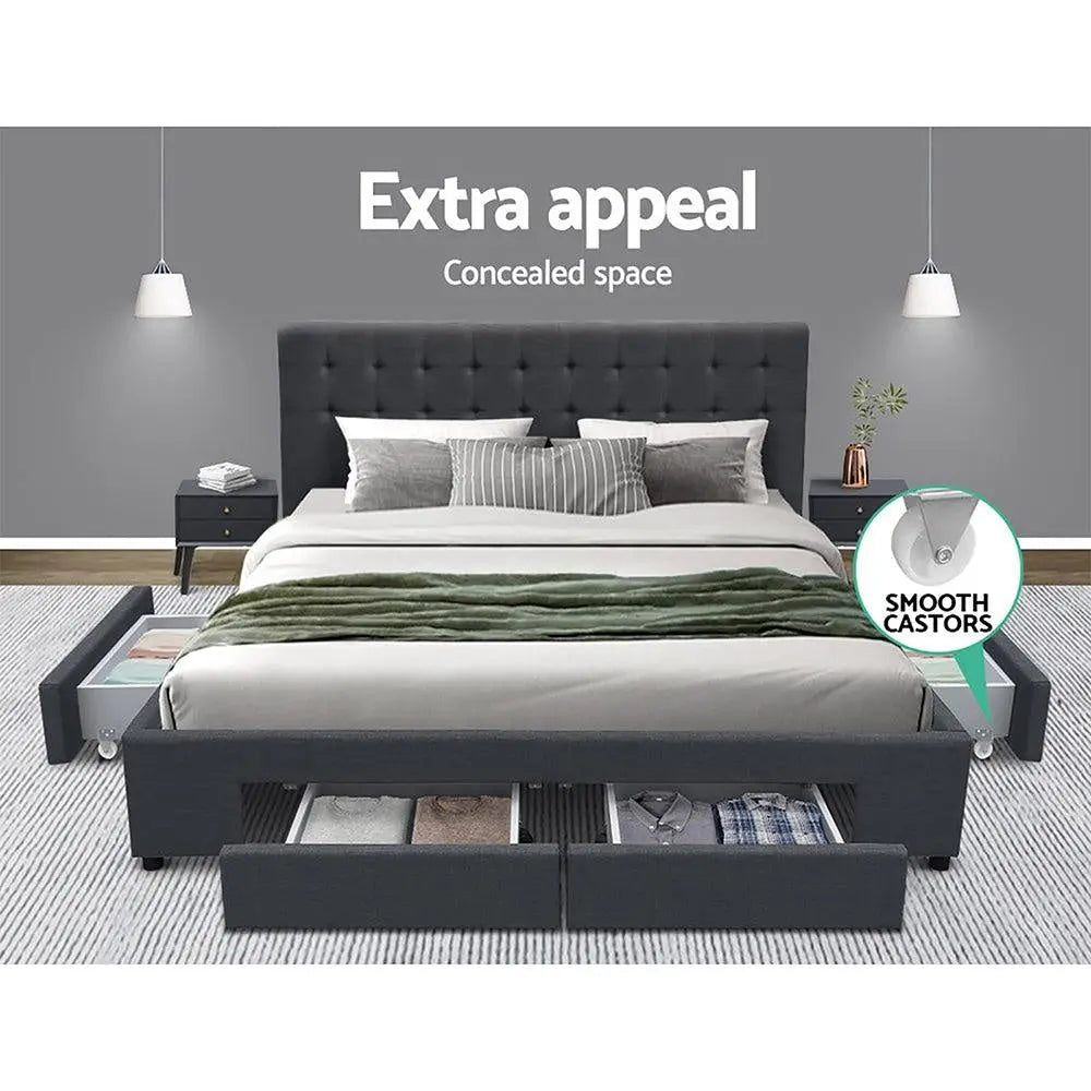 Artiss Avio Bed Frame Fabric Storage Drawers - Charcoal Queen Deals499