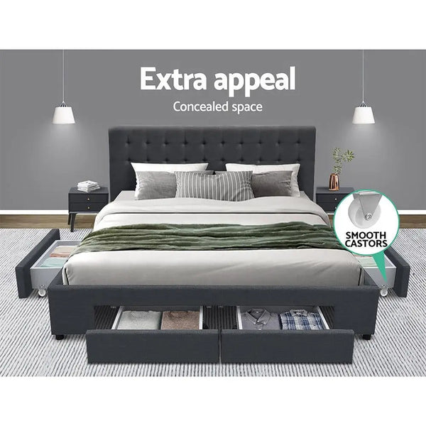 Artiss Avio Bed Frame Fabric Storage Drawers - Charcoal Queen Deals499
