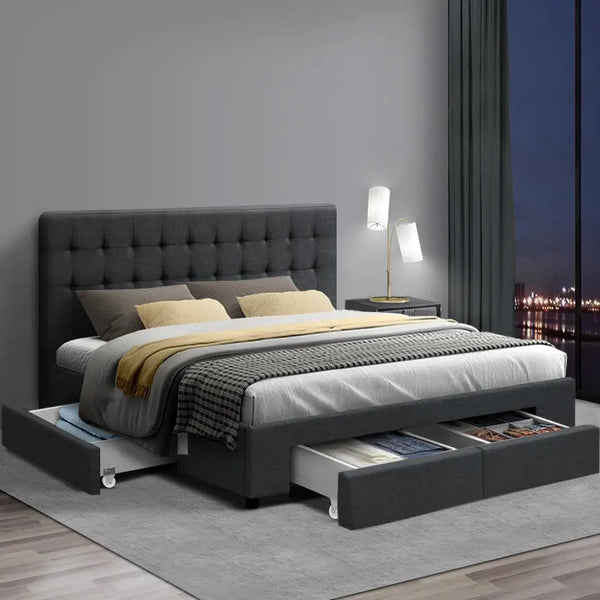 Artiss Avio Bed Frame Fabric Storage Drawers - Charcoal Queen Deals499