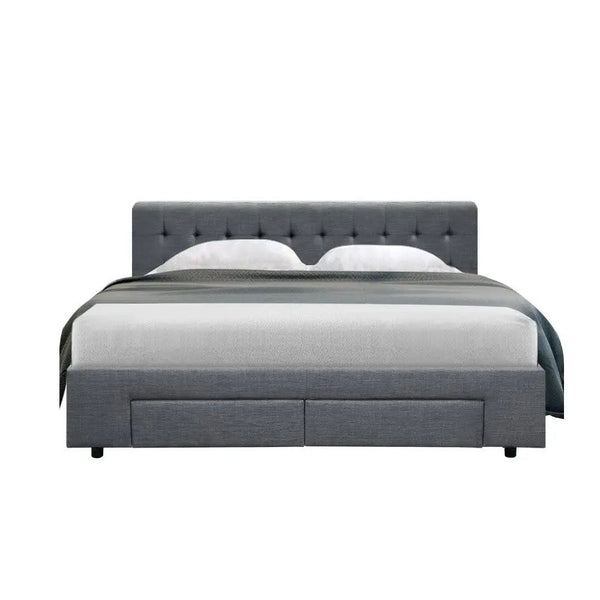 Artiss Avio Bed Frame Fabric Storage Drawers - Grey Queen Deals499