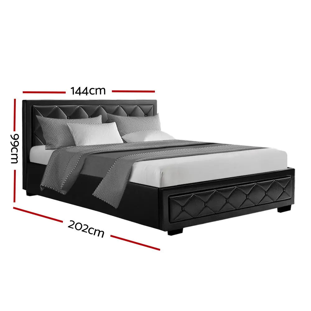 Artiss Bed Frame Double Size Gas Lift Base With Storage Black Leather Tiyo Collection Deals499