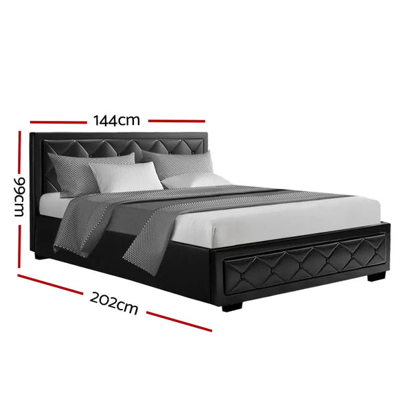 Artiss Bed Frame Double Size Gas Lift Base With Storage Black Leather Tiyo Collection Deals499