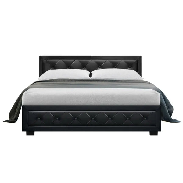 Artiss Bed Frame Double Size Gas Lift Base With Storage Black Leather Tiyo Collection Deals499