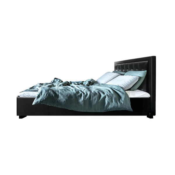 Artiss Bed Frame Double Size Gas Lift Base With Storage Black Leather Tiyo Collection Deals499