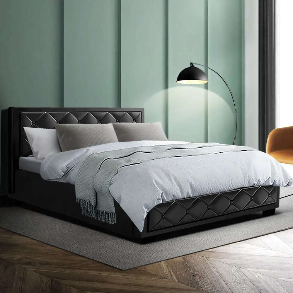 Artiss Bed Frame Double Size Gas Lift Base With Storage Black Leather Tiyo Collection Deals499
