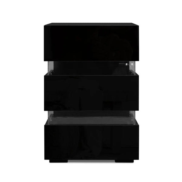Artiss Bedside Table Side Unit RGB LED Lamp 3 Drawers Nightstand Gloss Furniture Black Deals499