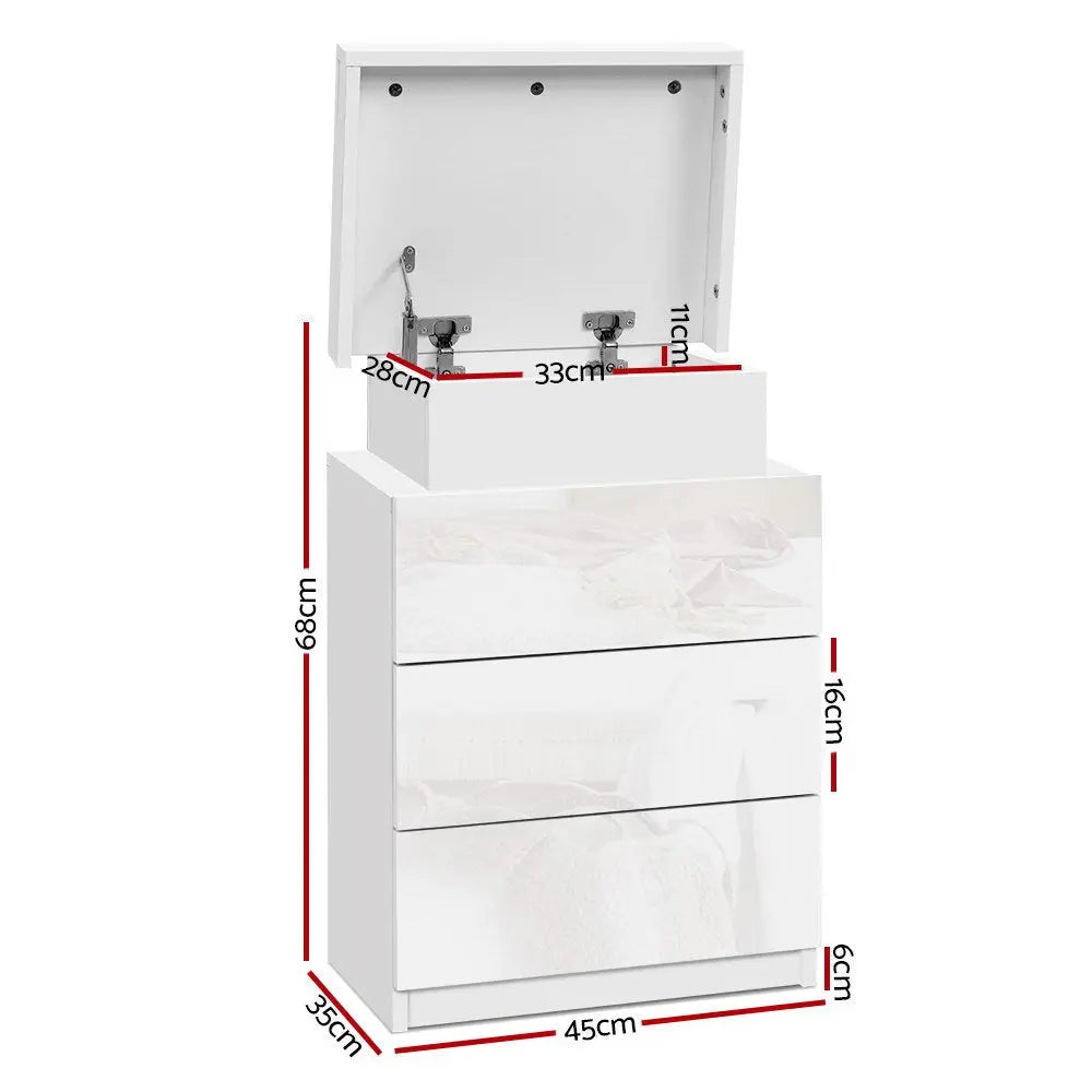 Artiss Bedside Tables Side Table 3 Drawers RGB LED High Gloss Nightstand White Deals499