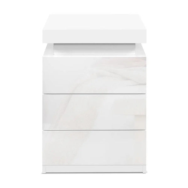 Artiss Bedside Tables Side Table 3 Drawers RGB LED High Gloss Nightstand White Deals499