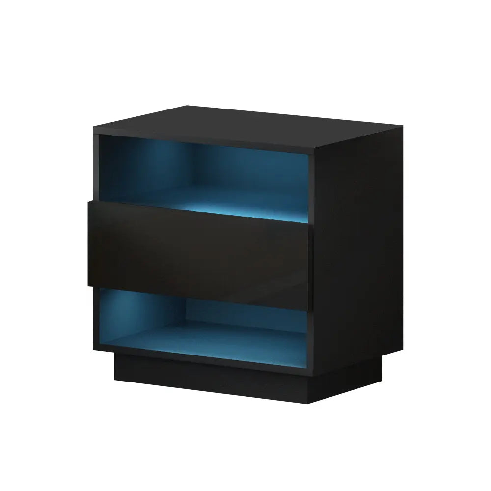 Artiss Bedside Tables Side Table RGB LED Drawers Nightstand High Gloss Black Deals499