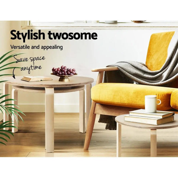 Artiss Coffee Table Nest of 2 Round Side End Tables Bedside Furniture Wooden Deals499