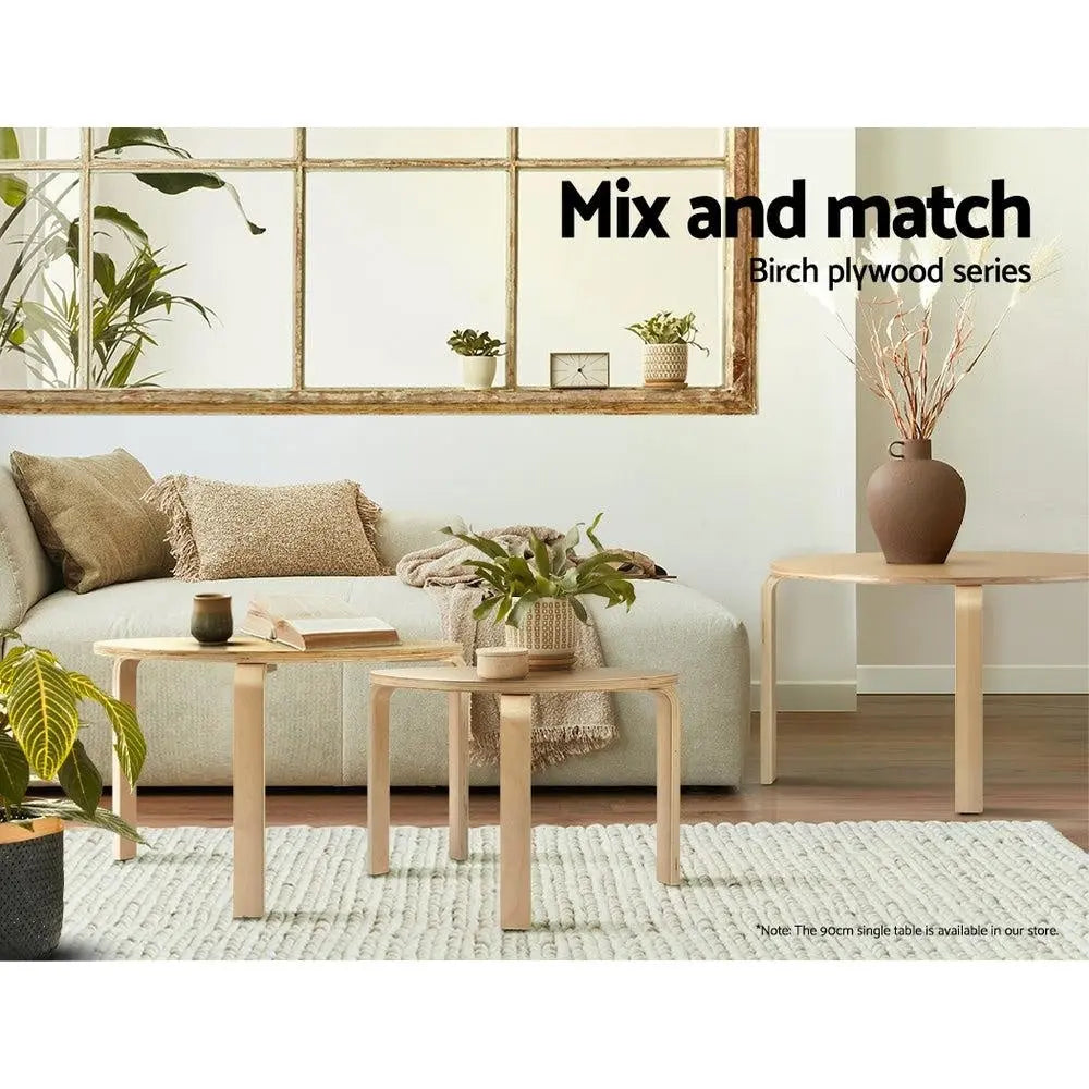 Artiss Coffee Table Nest of 2 Round Side End Tables Bedside Furniture Wooden Deals499