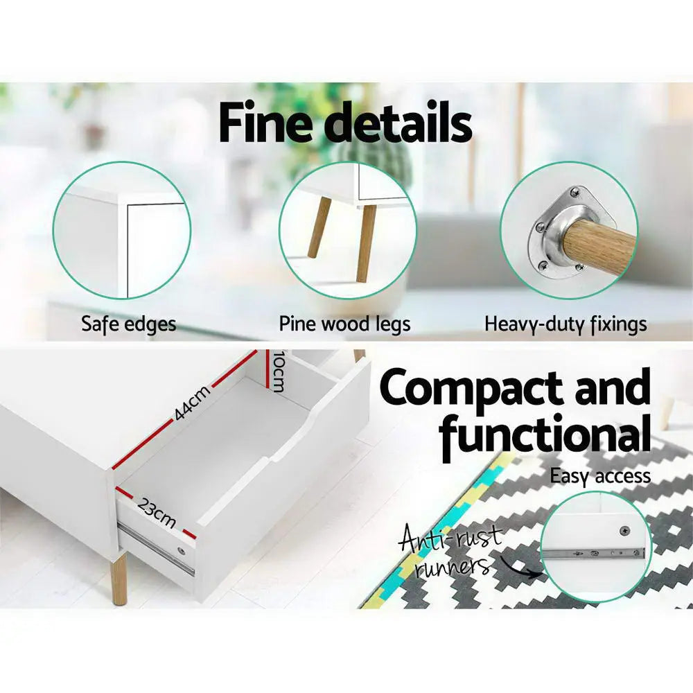 Artiss Coffee Table Storage Drawer Open Shelf Wooden Legs Scandinavian White Deals499