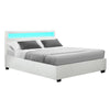 Artiss Cole LED Bed Frame PU Leather Gas Lift Storage - White Double Deals499