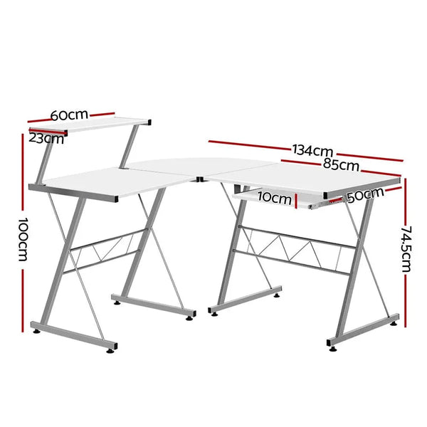 Artiss Corner Metal Pull Out Table Desk - White Deals499