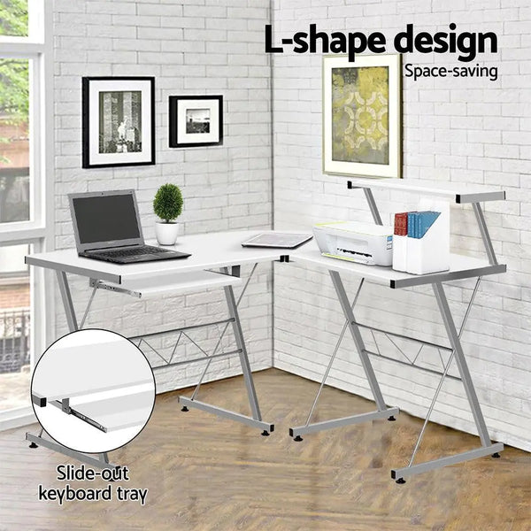 Artiss Corner Metal Pull Out Table Desk - White Deals499