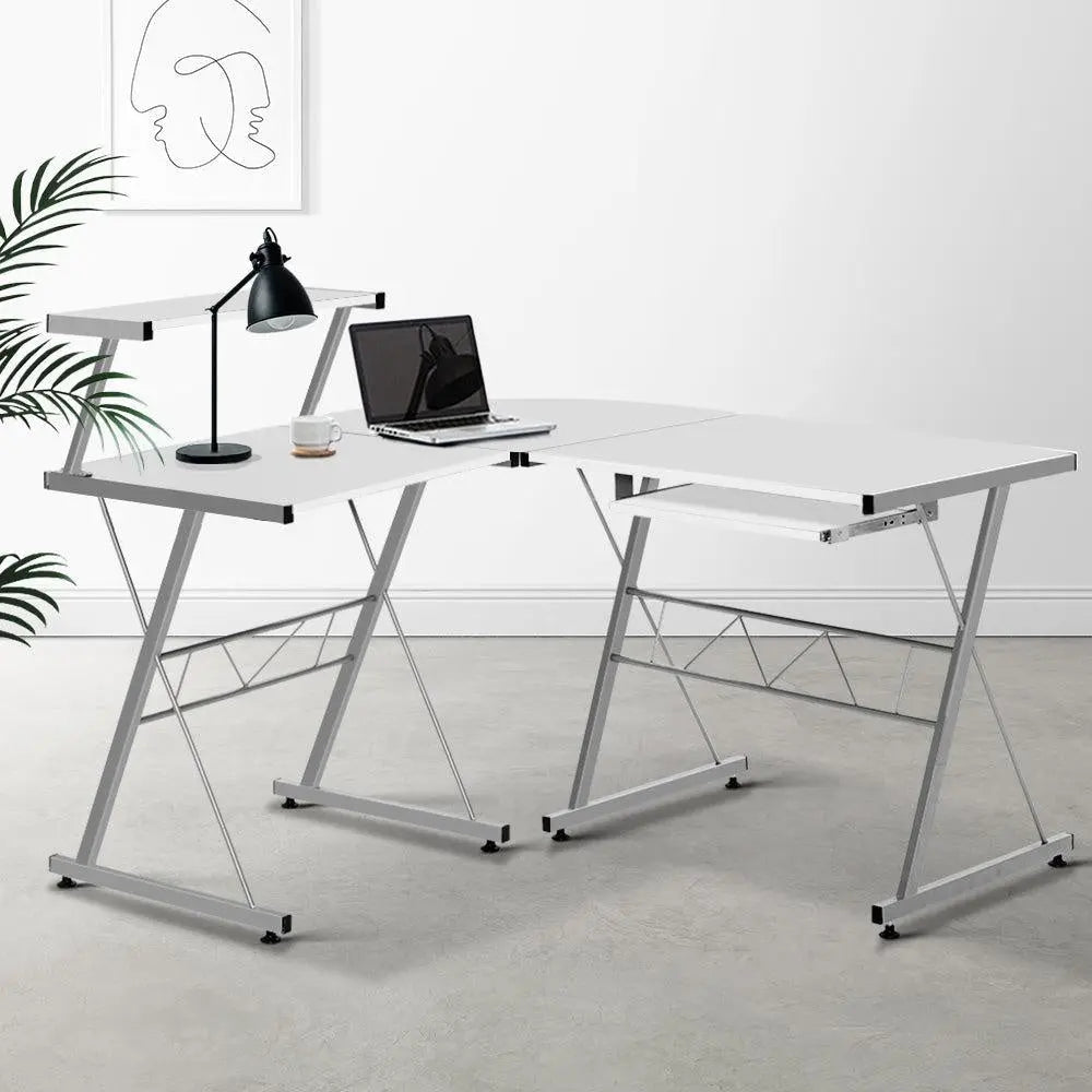 Artiss Corner Metal Pull Out Table Desk - White Deals499