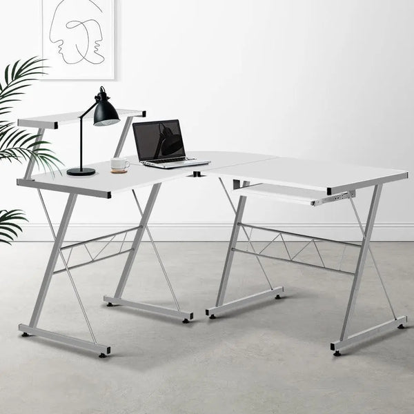 Artiss Corner Metal Pull Out Table Desk - White Deals499