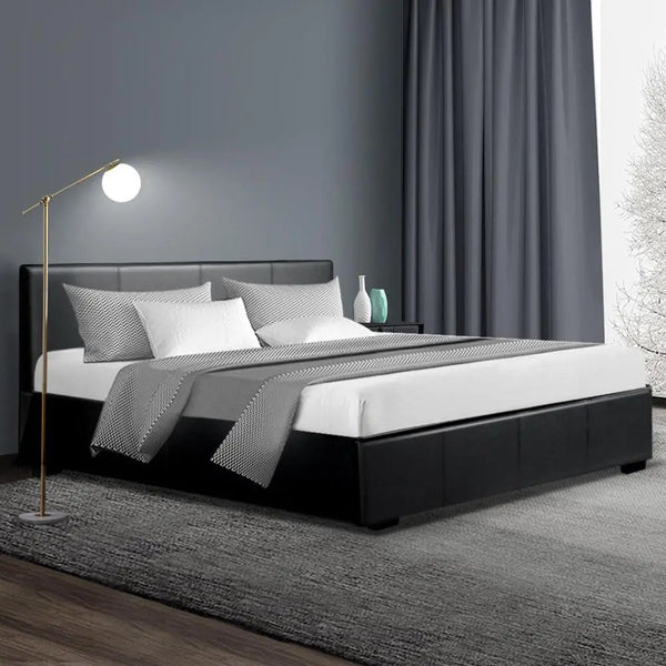 Artiss Nino Bed Frame PU Leather - Black Queen Deals499