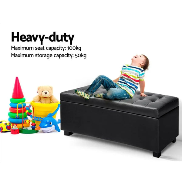 Artiss PU Leather Storage Ottoman - Black Deals499