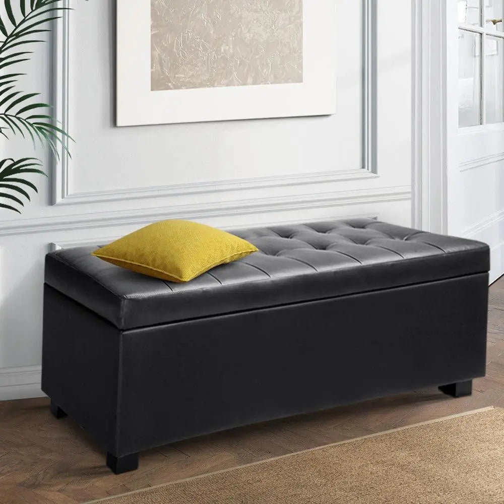 Artiss PU Leather Storage Ottoman - Black Deals499