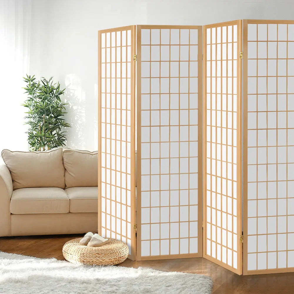 Artiss Room Divider Screen Wood Timber Dividers Fold Stand Wide Beige 4 Panel Deals499