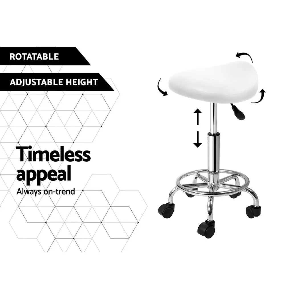 Artiss Saddle Salon Stool White PU Swivel Barber Hair Dress Chair Hydraulic Lift Deals499