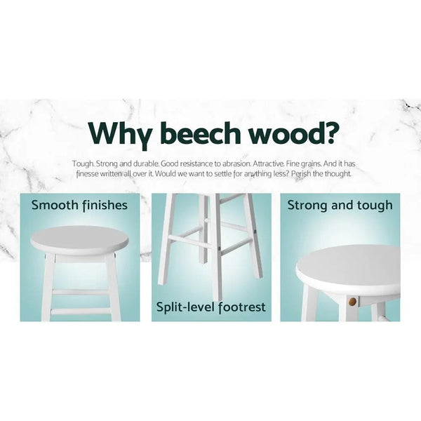 Artiss Set of 2 Beech Wood Backless Bar Stools - White Deals499