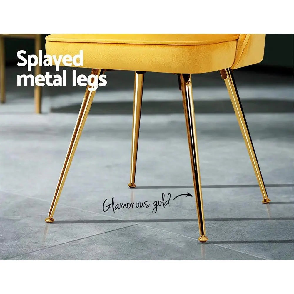 Artiss Set of 2 Dining Chairs Retro Chair Cafe Kitchen Modern Metal Legs Velvet Yellow Deals499