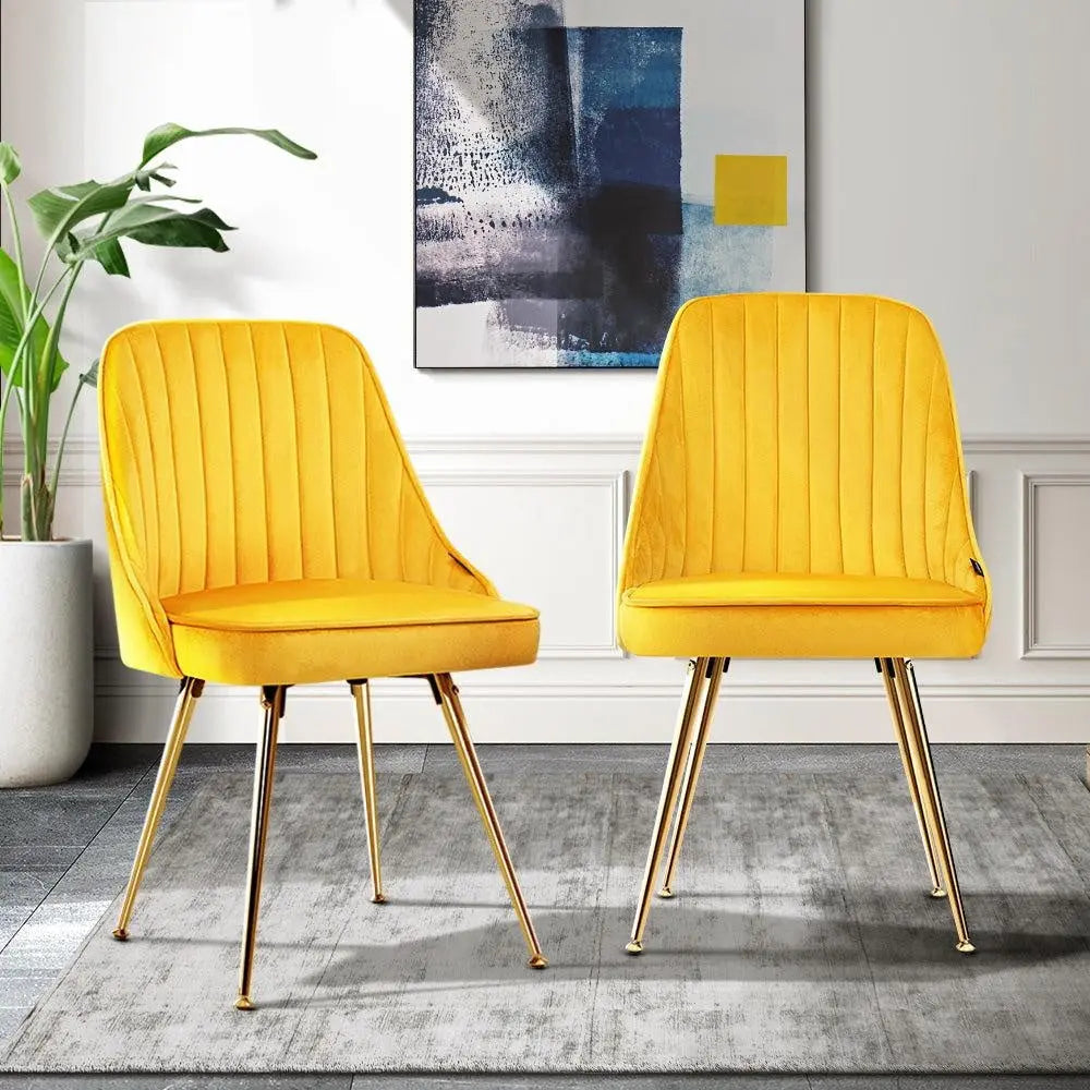 Artiss Set of 2 Dining Chairs Retro Chair Cafe Kitchen Modern Metal Legs Velvet Yellow Deals499