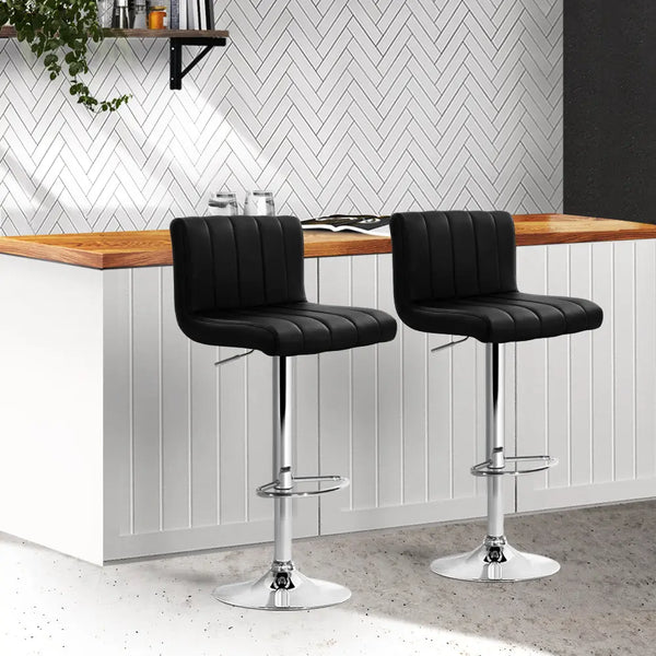 Artiss Set of 2 Line Style PU Leather Bar Stools - Black Deals499